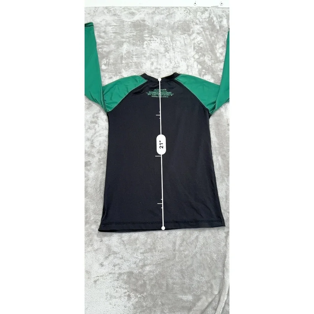 Elite Sports Kids'‎ Jiu Jitsu BJJ Rash Guard, Long Sleeve Green Black  EUC